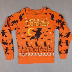 Halloween Sweatshirt Junior Women's Orange Medium 7-9 What's Up‎ Witches